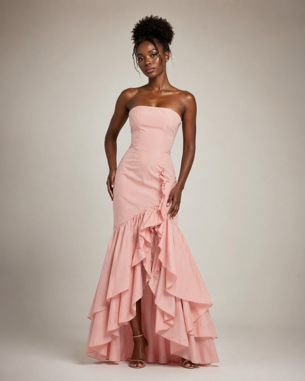 Babyboo Angelina Maxi Dress Blush Pink Strapless Ruffle Gown S